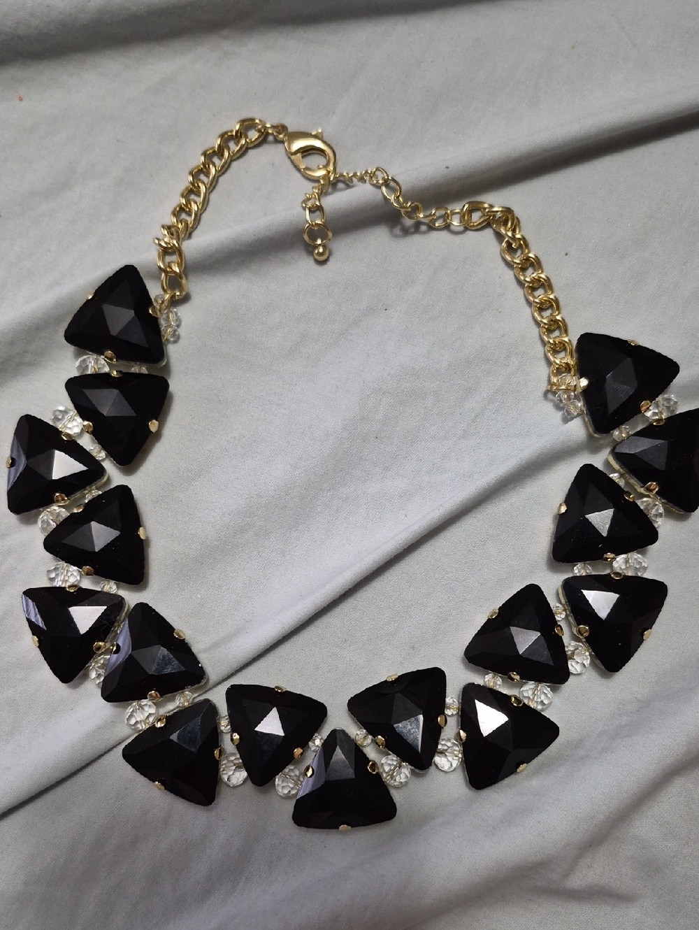 Gold Chain Black Triangle Necklace with Crystal Accents